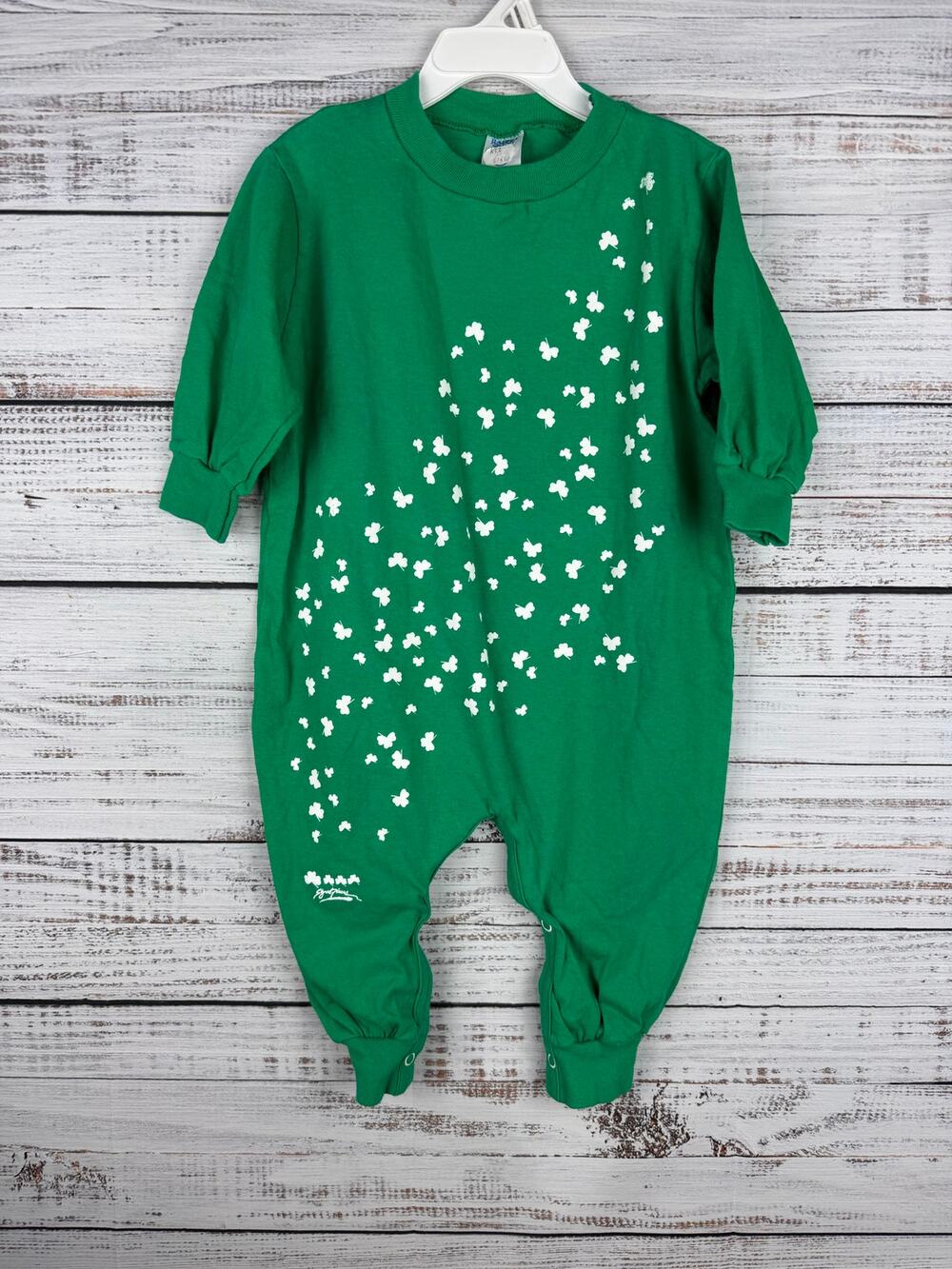 Vintage Rabbit Skins 24mo St. Patrick’s Shamrock Outfit Jumpsuit Green Cotton